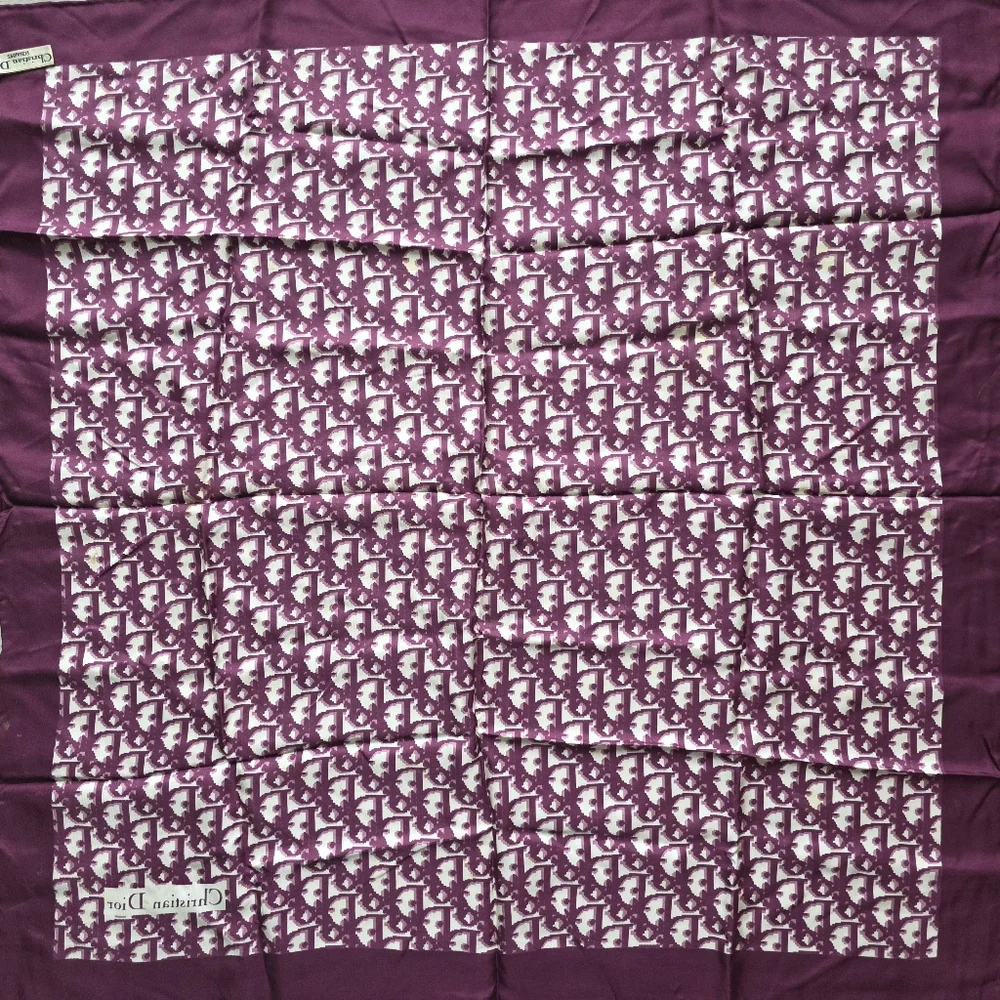 Auth Dior Oblique Trotter Bordeaux Silk Scarf